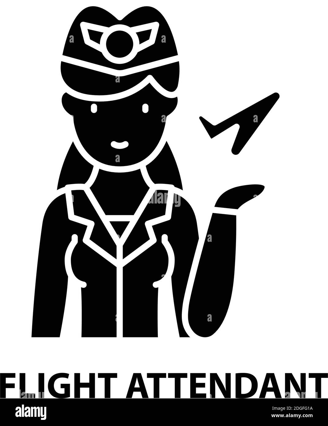 flight attendant icon, black vector sign with editable strokes, concept illustration Stock Vector