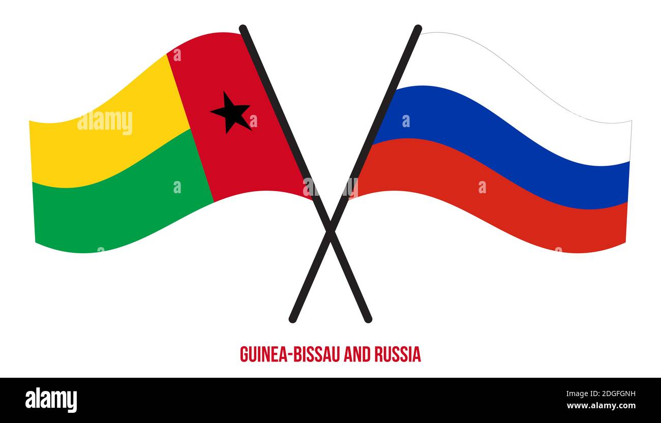 Guinea-Bissau and Russia Flags Crossed And Waving Flat Style. Official Proportion. Correct Colors. Stock Photo