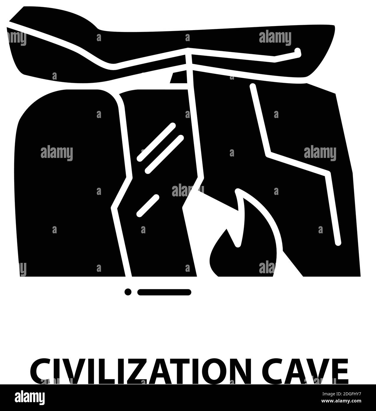 civilization cave icon, black vector sign with editable strokes, concept illustration Stock Vector