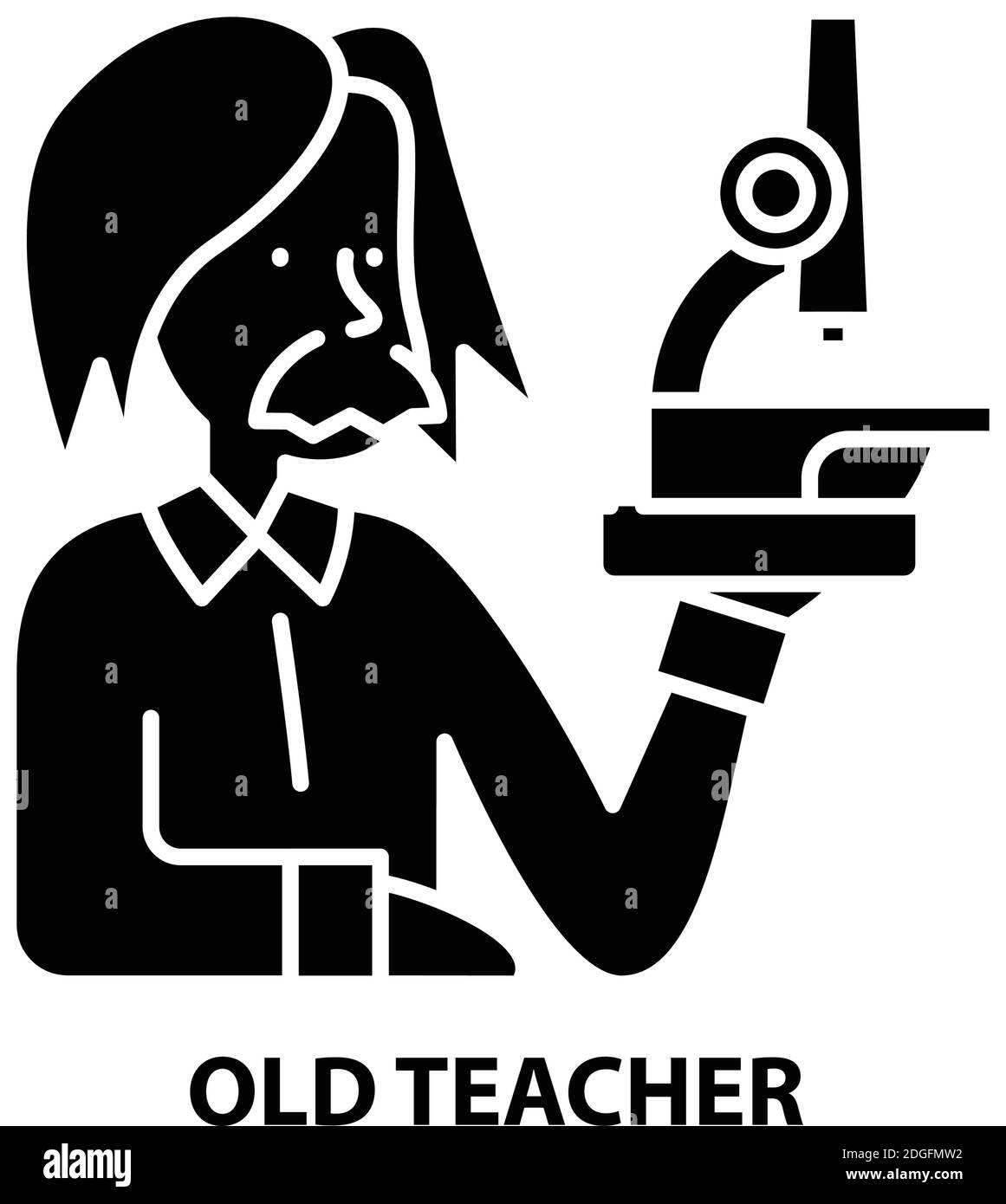 old teacher icon, black vector sign with editable strokes, concept illustration Stock Vector