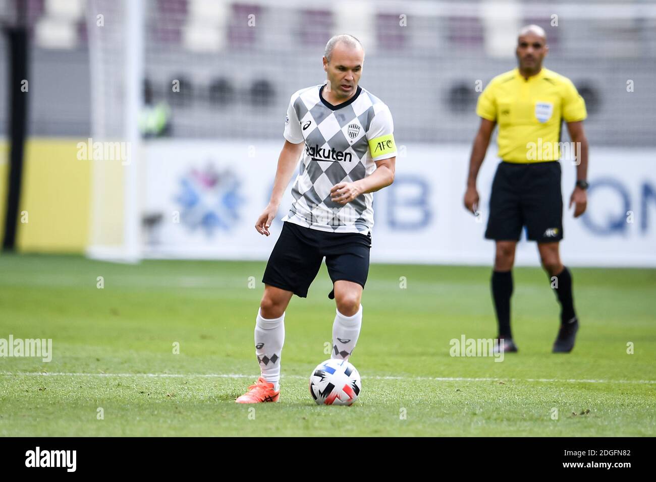 Spanish professional footballer Andrés Iniesta of Vissel Kobe keeps the ball during the group match of 20/21 AFC Champions League (ACL) against Guangz Stock Photo