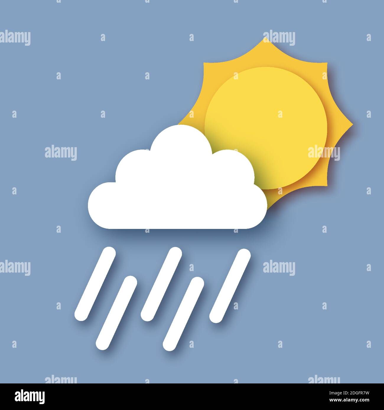 Sky with rainy clouds, sun and rain drops. Paper cut Weather. Vector ...