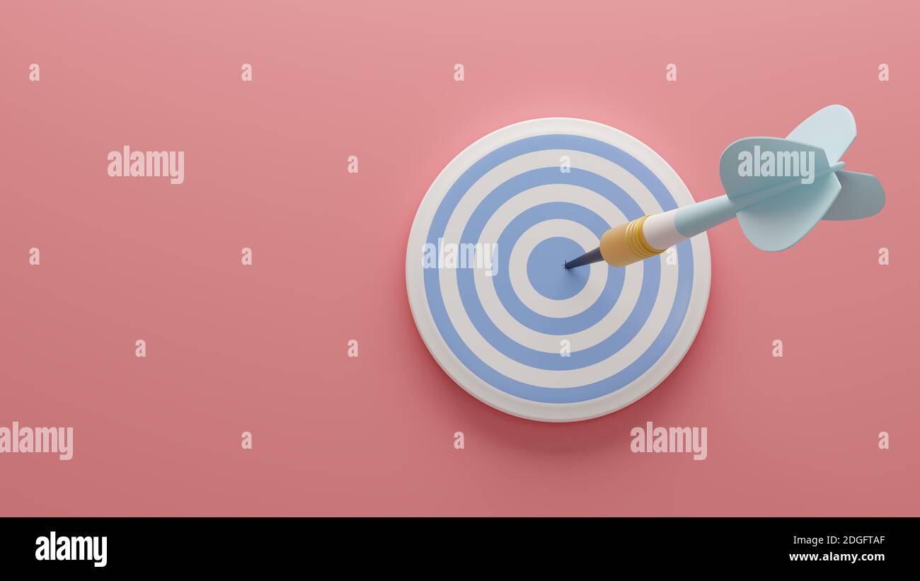 Pink Target Aim Light blue arrow and darts target aim on the pink background . 3d ...
