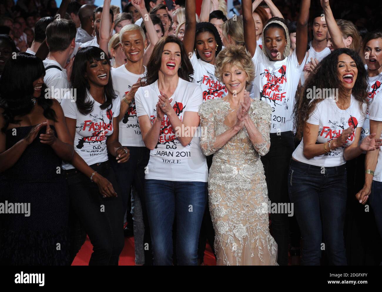 Naomi Campbell, actress Jane Fonda, Afef Jnifen and models on the catwalk at the Fashion For Relief Show, Cannes. Part of the 64th Cannes Film Festival. Stock Photo