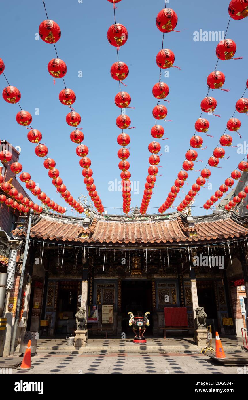 Red lanterns hang over on Cheng huang Temple Stock Photo