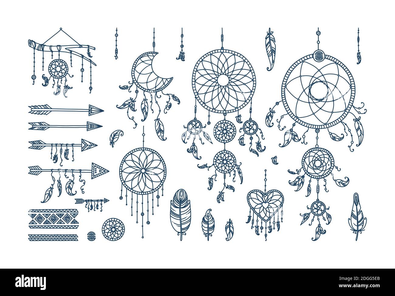 Boho dreamcatcher with feathers and arrows. Big set with dreamcatchers ...