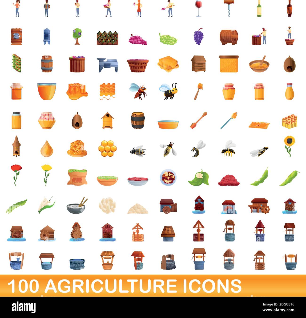 100 agriculture icons set. Cartoon illustration of 100 agriculture ...
