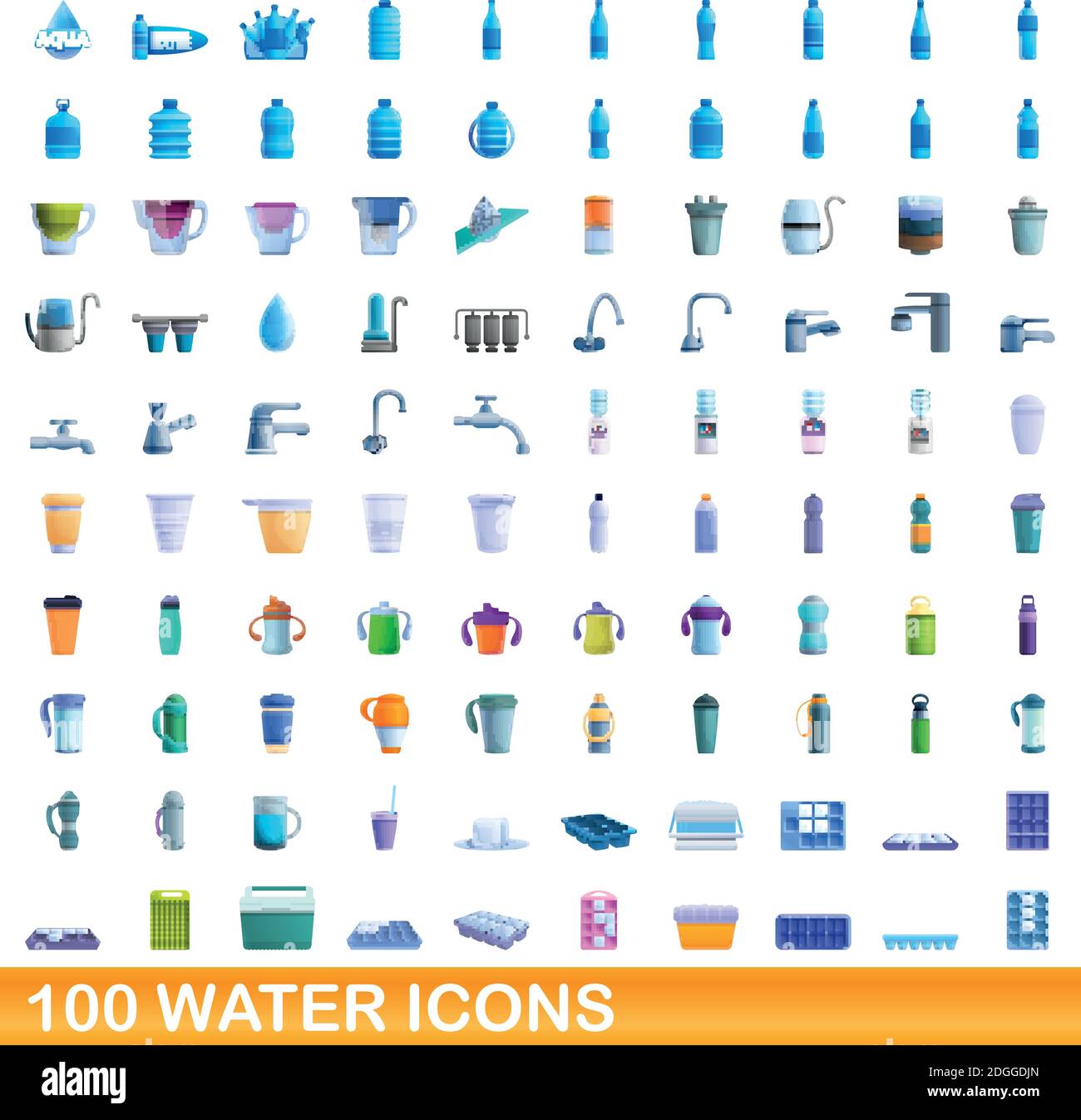 100 water icons set. Cartoon illustration of 100 water icons vector set ...