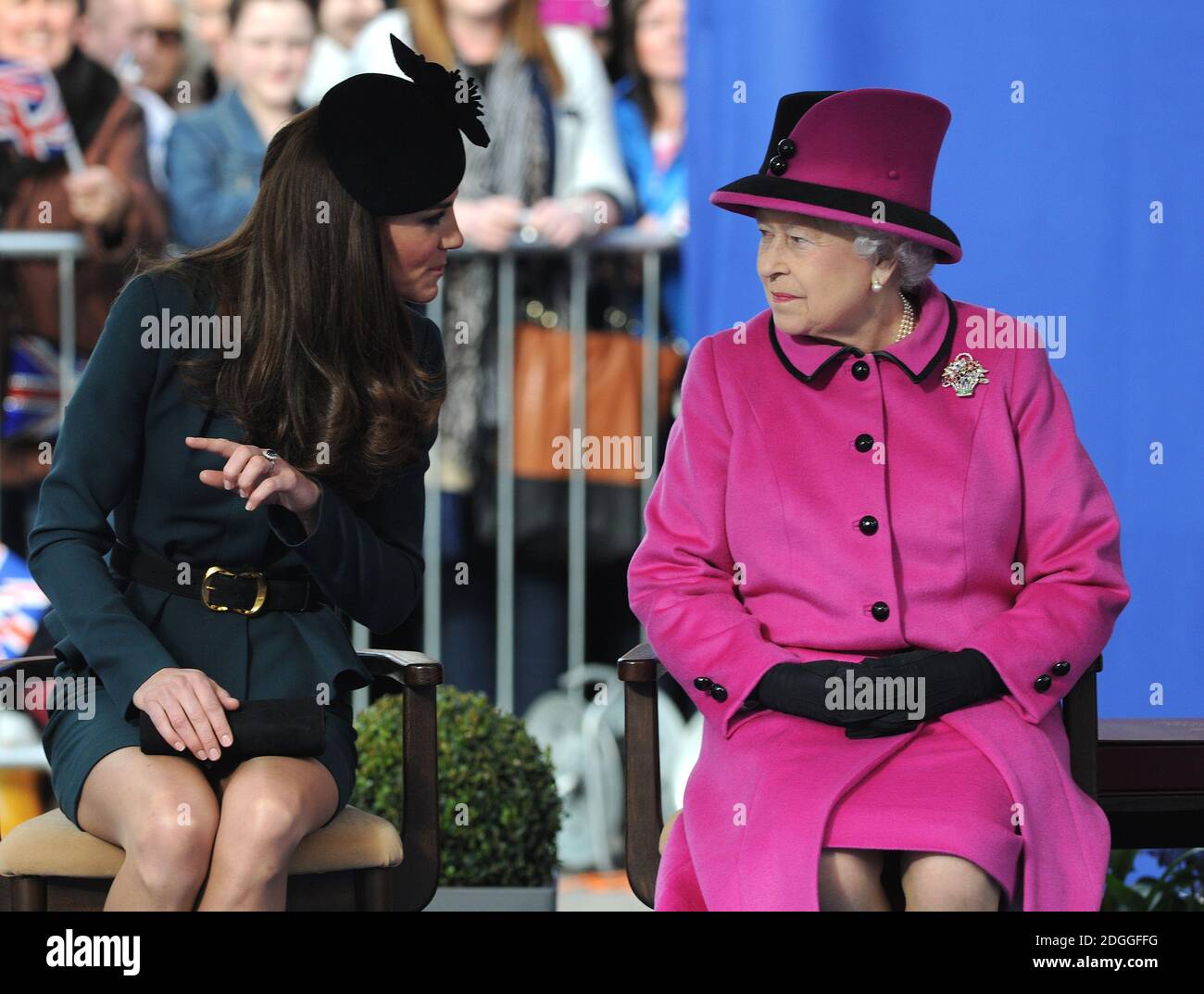 The Queen and The Duchess of Cambridge visit Leicester. Stock Photo
