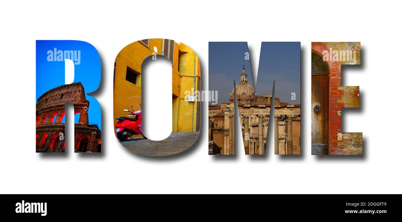 Rome collage banner on white Stock Photo