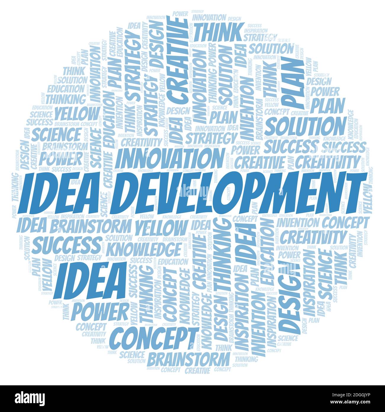 Idea Development typography word cloud create with text only. Stock Photo