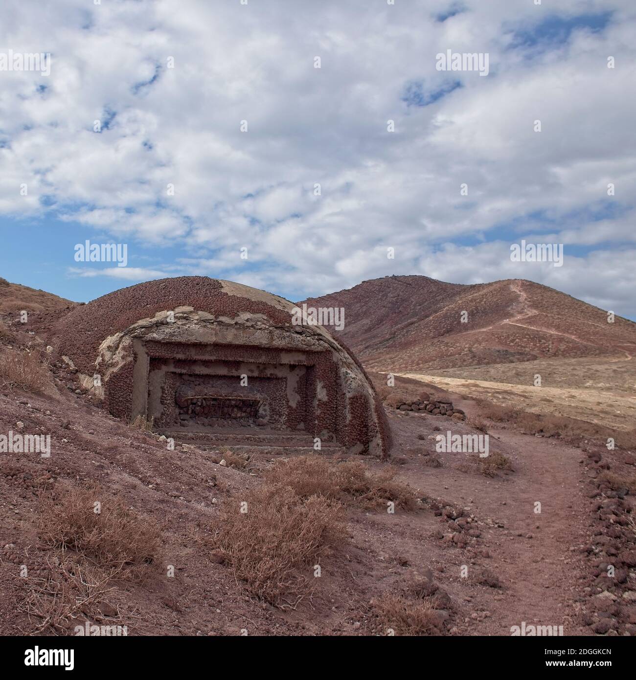 A camouflaged World War 2 defence bunker on the Special Nature Reserve Red Mountain (Roja Montana), Tenerife, Canary Islands, Spain. Stock Photo