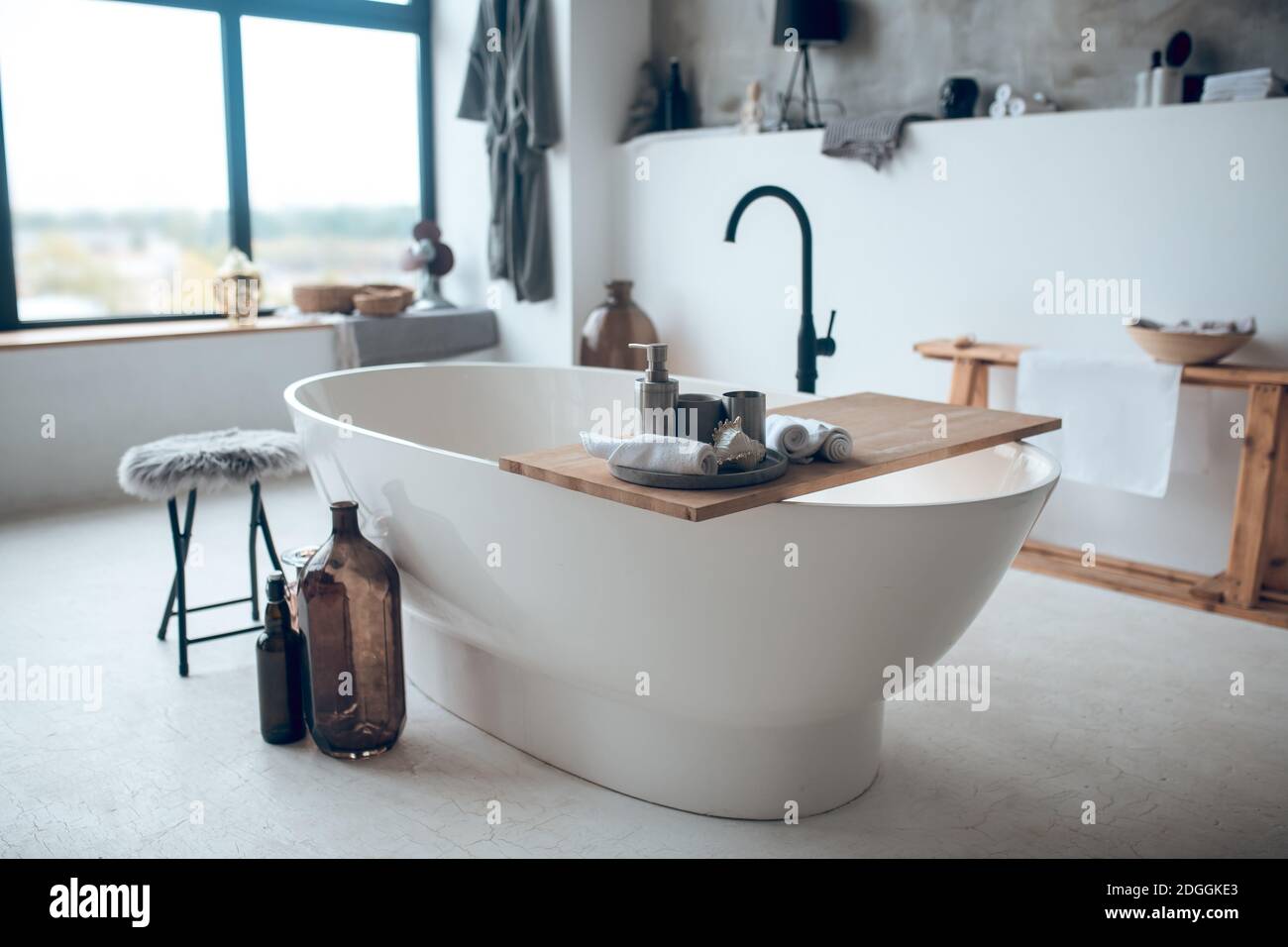 Modern nice bathroom with a big bathtube Stock Photo