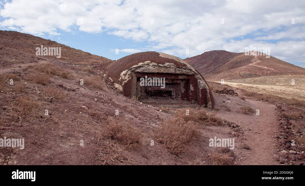A camouflaged World War 2 defence bunker on the Special Nature Reserve Red Mountain (Roja Montana), Tenerife, Canary Islands, Spain. Stock Photo