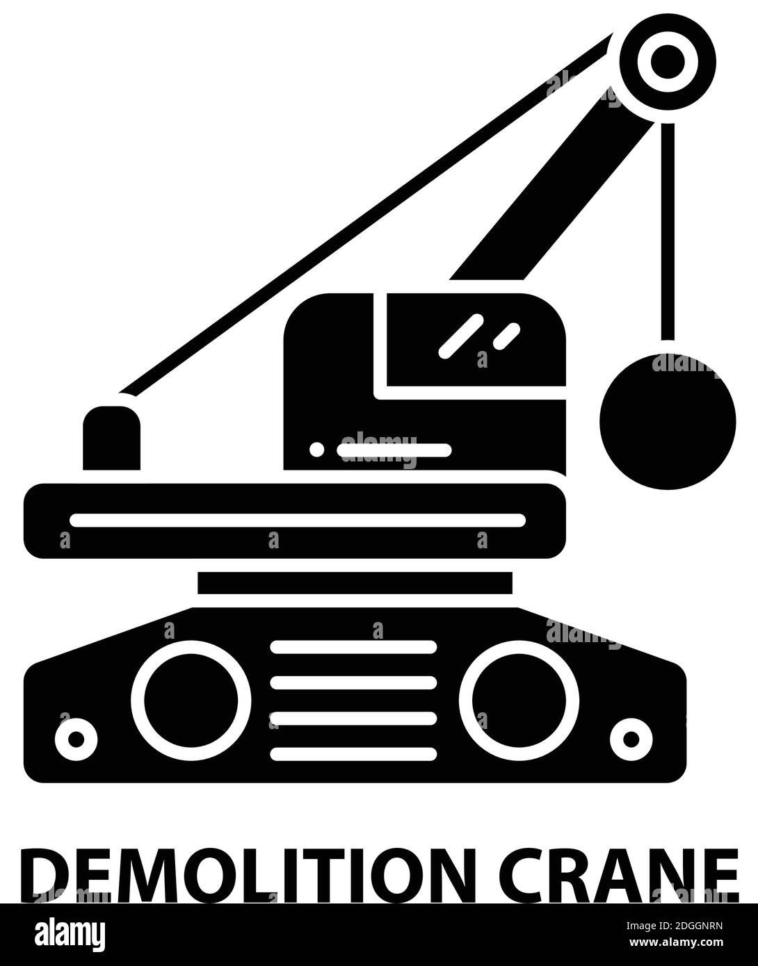 demolition crane icon, black vector sign with editable strokes, concept illustration Stock Vector