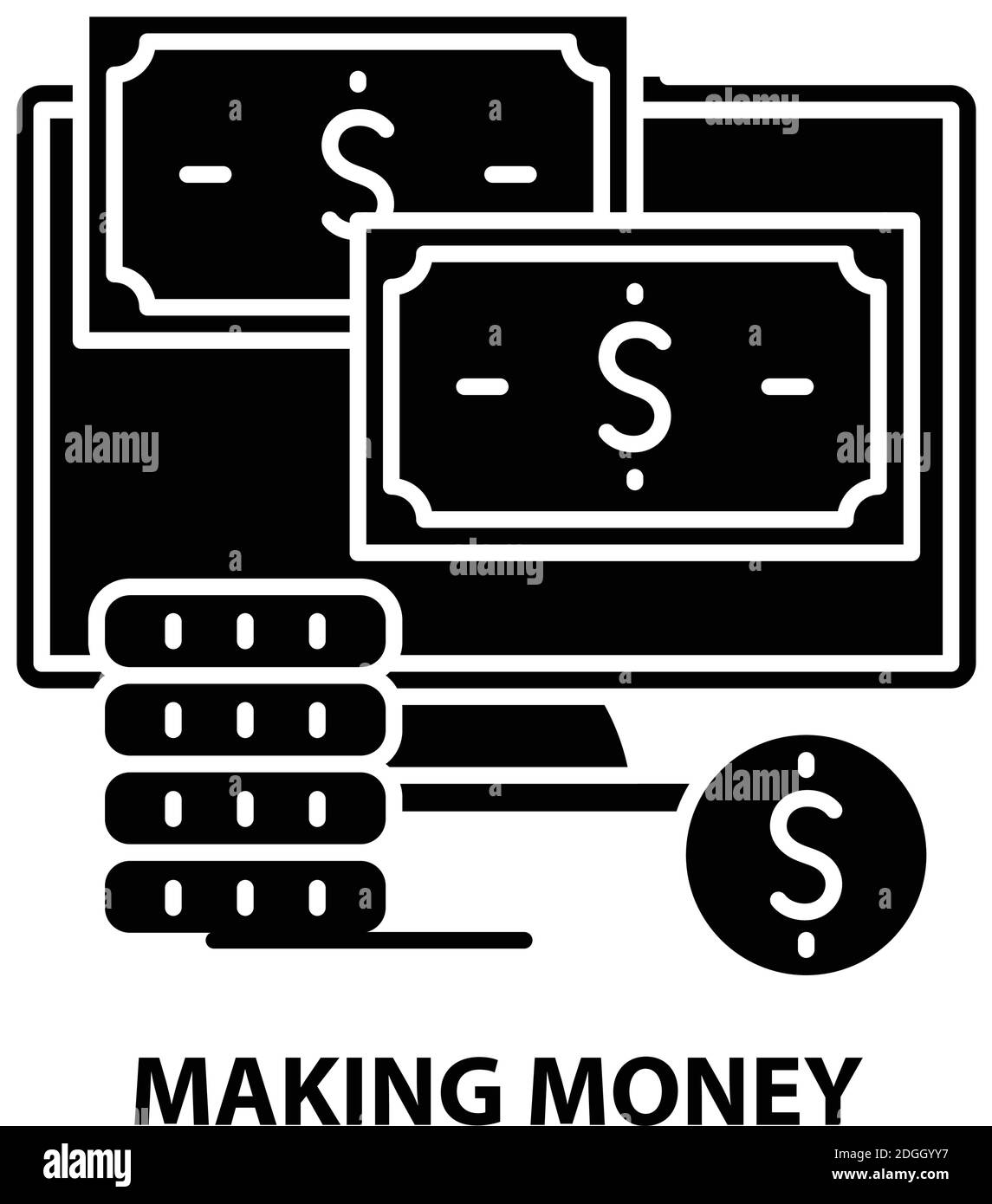 making money icon, black vector sign with editable strokes, concept