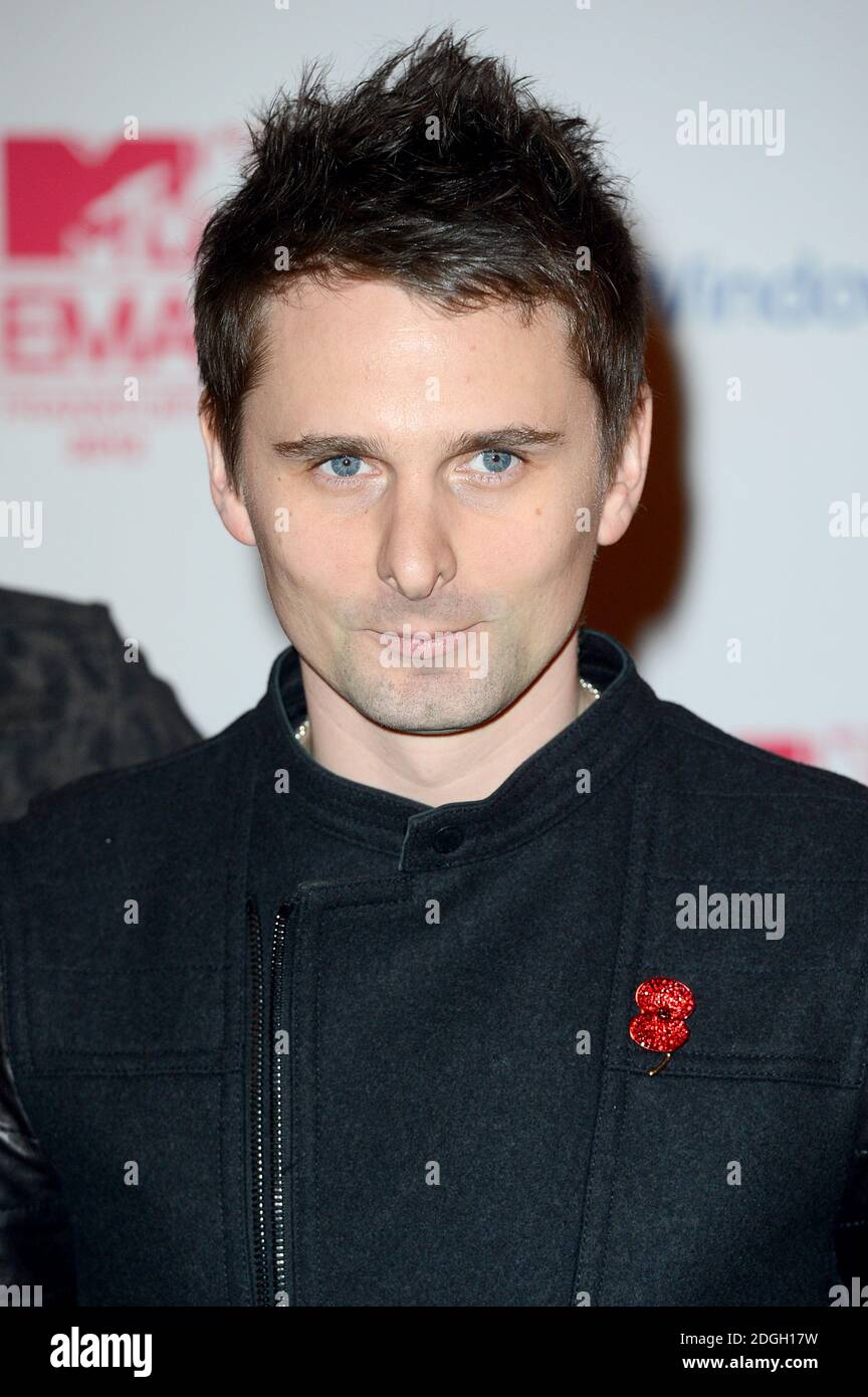 Matthew Bellamy of Muse arriving for the 2012 MTV Europe Music Awards at the Festhalle Frankfurt, Germany. Stock Photo