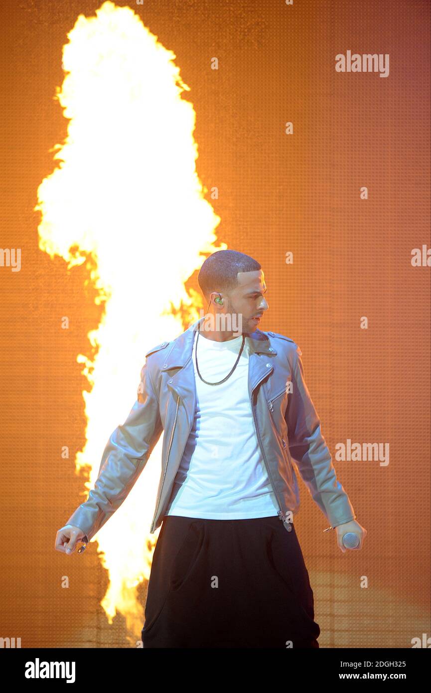 Marvin Humes on stage during the 2012 Capital FM Jingle Bell Ball at the O2 Arena, London. Stock Photo