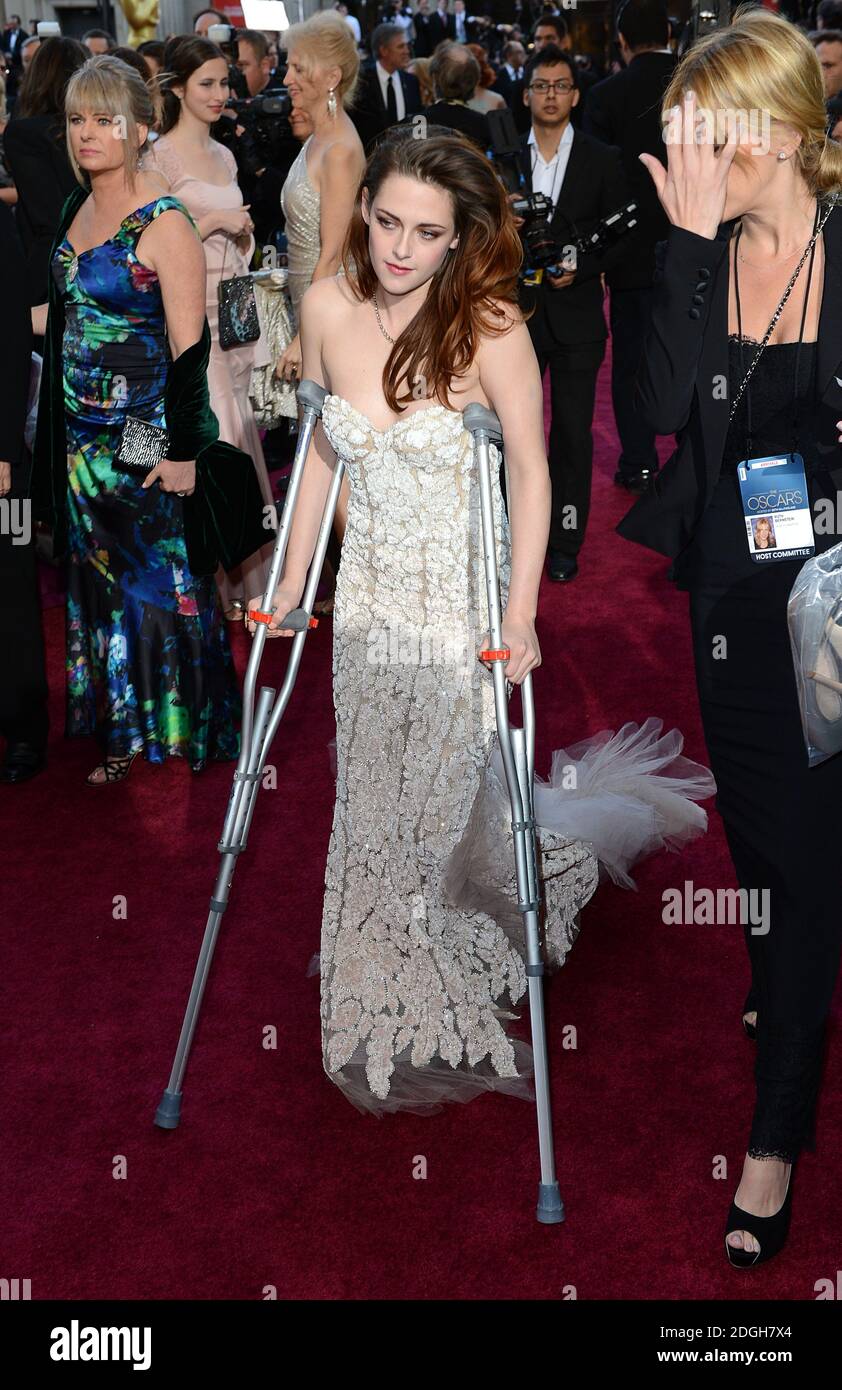 Kristen Stewart on crutches arriving for the 85th Academy Awards at the