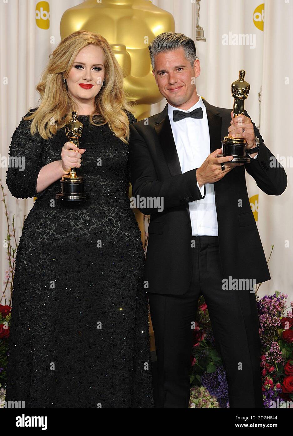 Adele and Paul Epworth with the Oscar for Achievement in Music (Original Song) for Skyfall at the 85th Academy Awards at the Dolby Theatre, Los Angeles. Stock Photo