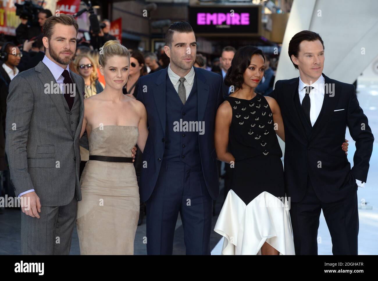 Chris Pine, Alice Eve, Zachary Quinto, Zoe Saldana and Benedict Cumberbatch arriving at the premiere of Star Trek Into Darkness 3D, Empire Cinema, Leicester Square, London.   Stock Photo