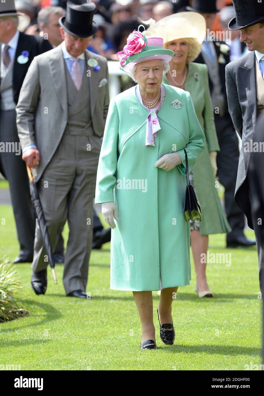 Queen Elizabeth II, Prince Charles, The Duke of Cornwall with Camilla, Duchess of Cornwall at Royal Ascot 2013, Ascot Racecourse, Berkshire. Stock Photo