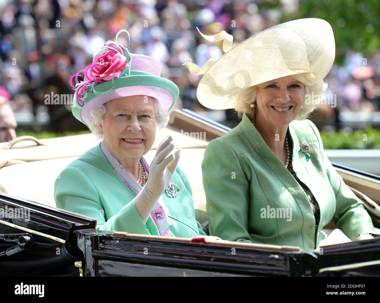 Queen Elizabeth II with Camilla, Duchess of Cornwall at Royal Ascot 2013, Ascot Racecourse, Berkshire. Stock Photo