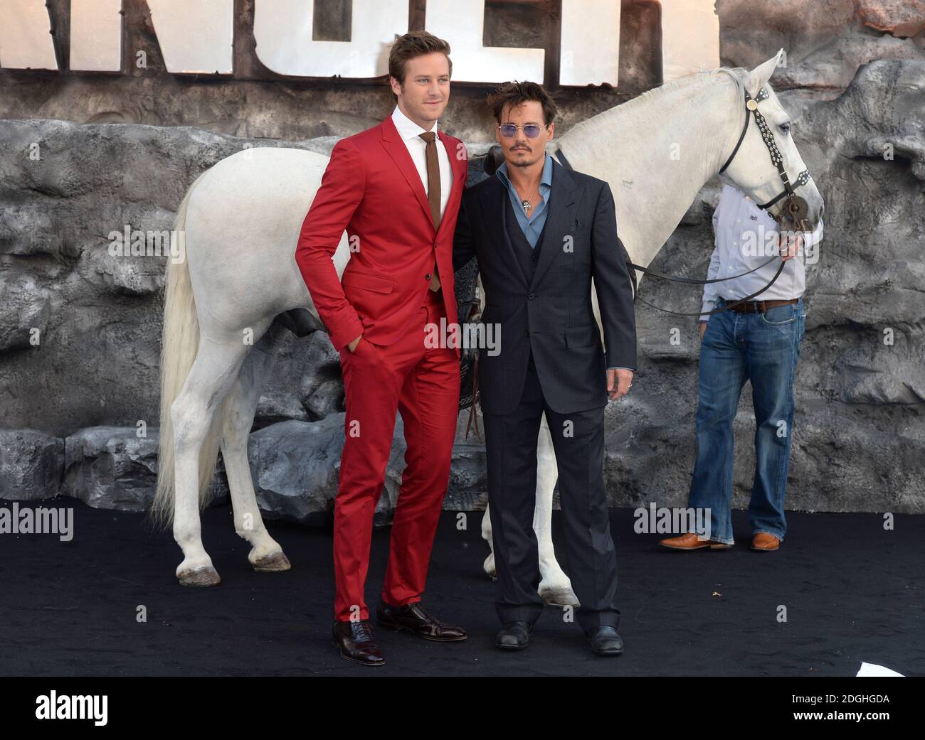 Armie Hammer and Johnny Depp arriving at the Premiere of The Lone