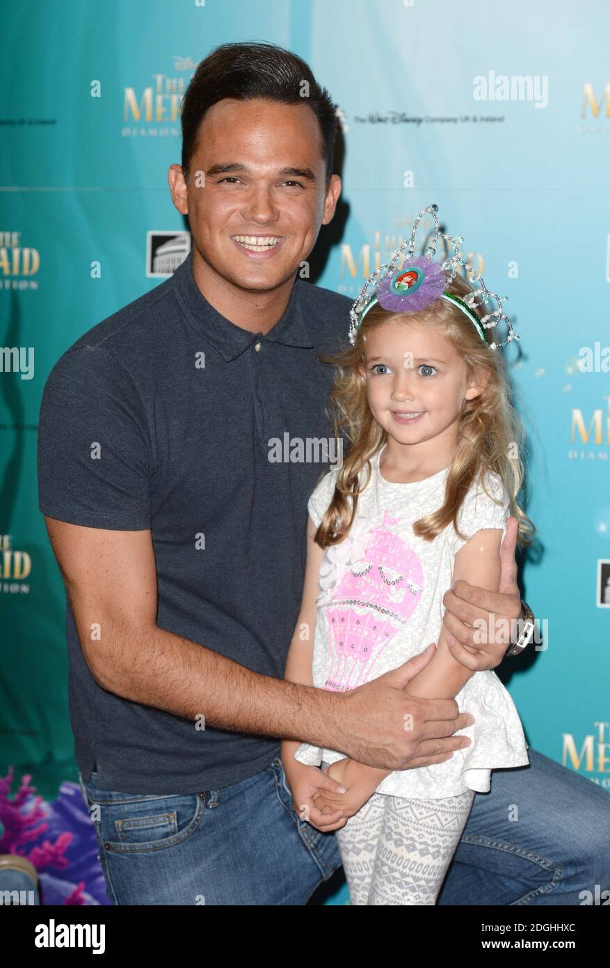 Gareth Gates and daughter Missy arriving at the Blue Ray Launch of The Little Mermaid, Diamond Edition, The Royal Albert Hall, London. Stock Photo