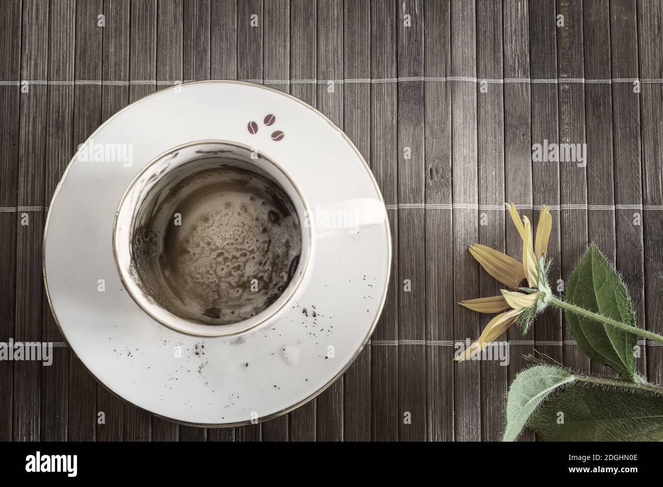 Dirty coffee Cup and saucer, top view Stock Photo Alamy
