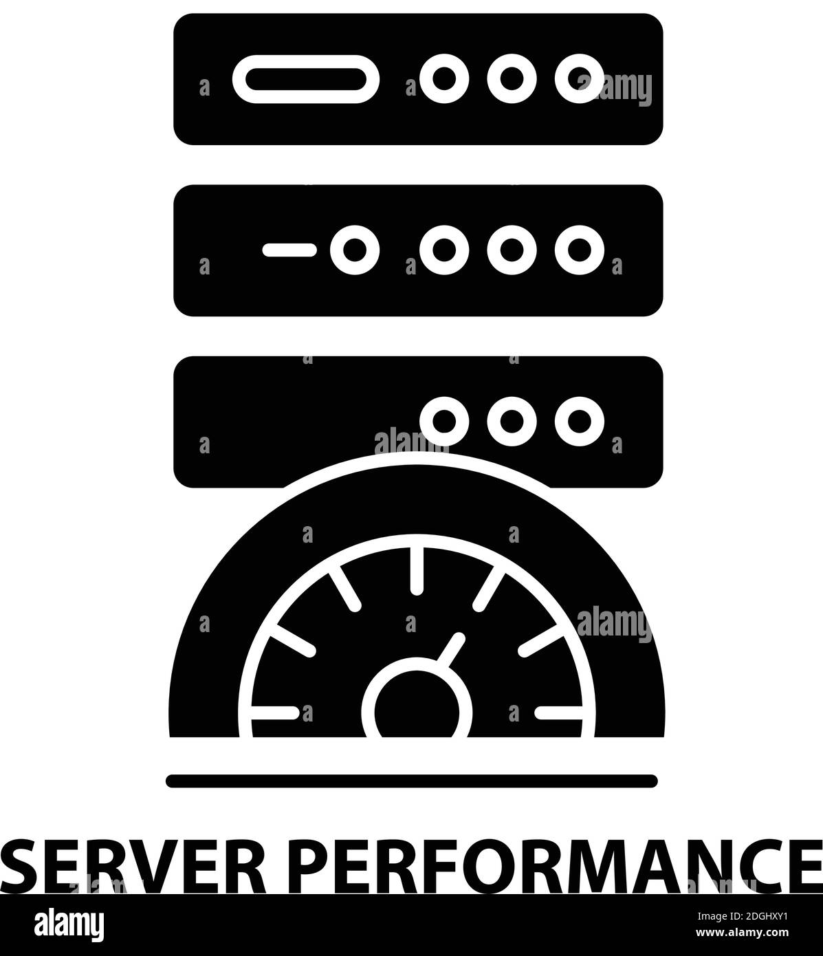 server performance icon, black vector sign with editable strokes, concept illustration Stock Vector