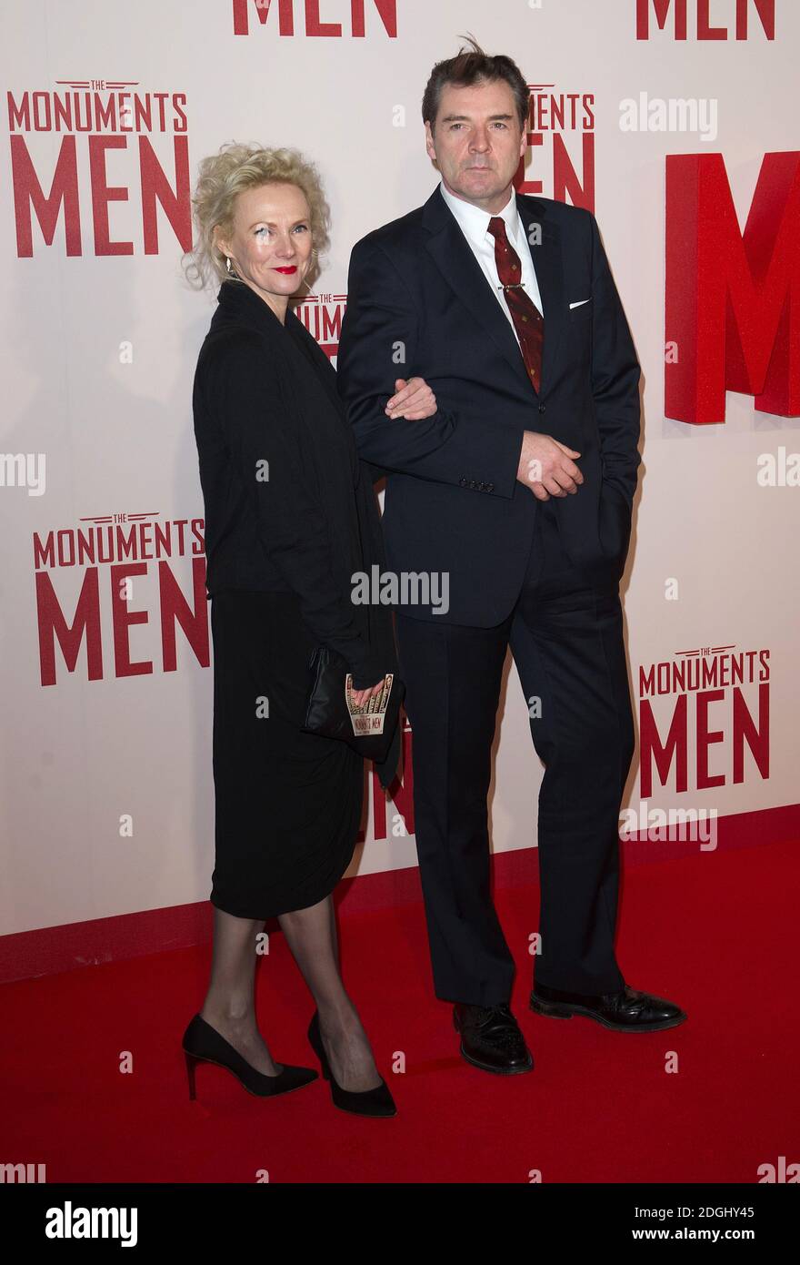 Brendan Coyle and Joy Harrison arriving at the UK Premiere of The Monuments Men, Odeon Leicester Square, London. Stock Photo