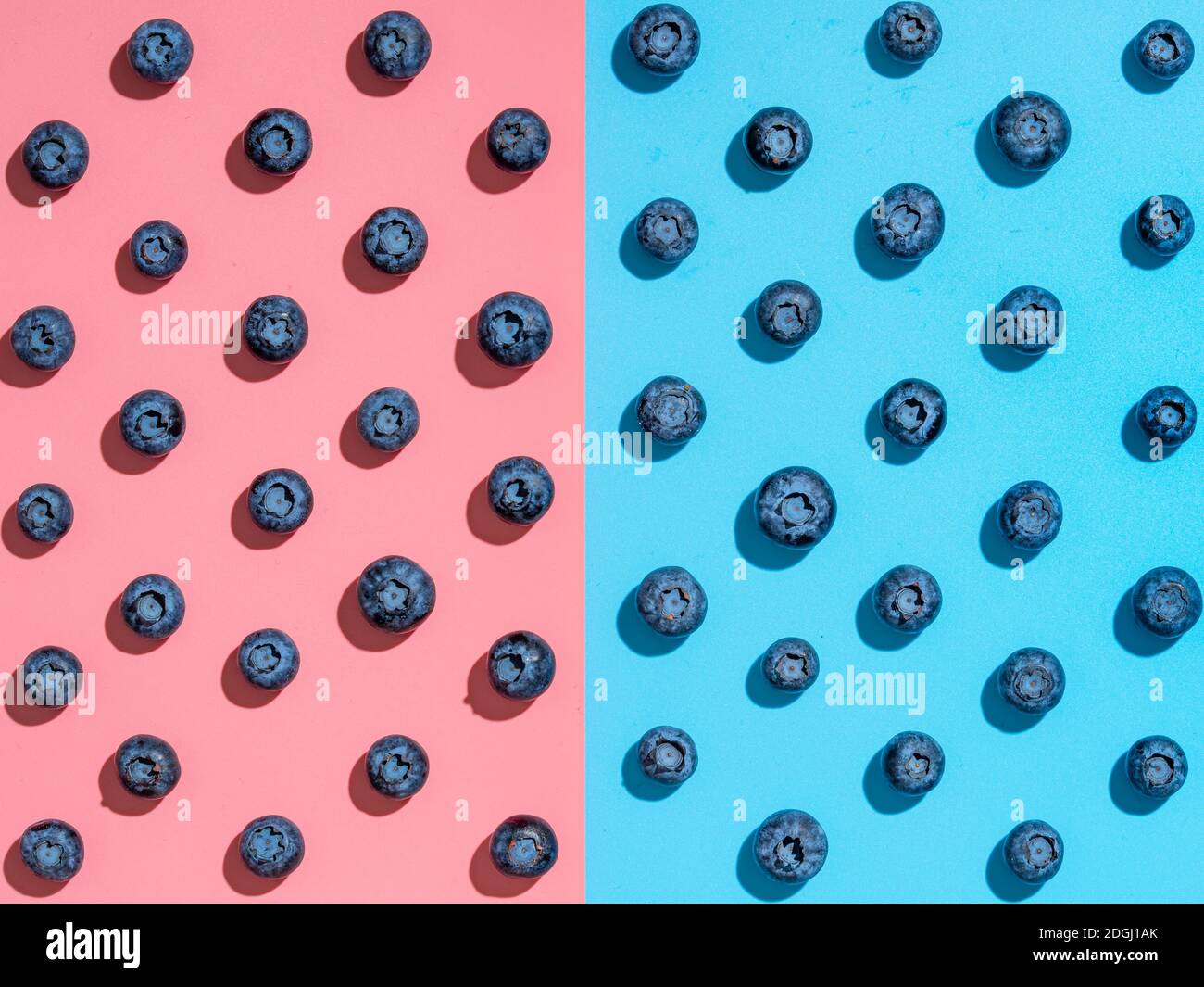 Blueberry pattern on pink and blue background Stock Photo
