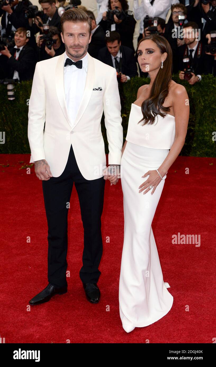 David Beckham and Victoria Beckham arriving at the Costume Institute  Benefit Met Gala celebrating the opening of the Charles James, Beyond  Fashion Exhibition and the new Anna Wintour Costume Center. The Metropolitan