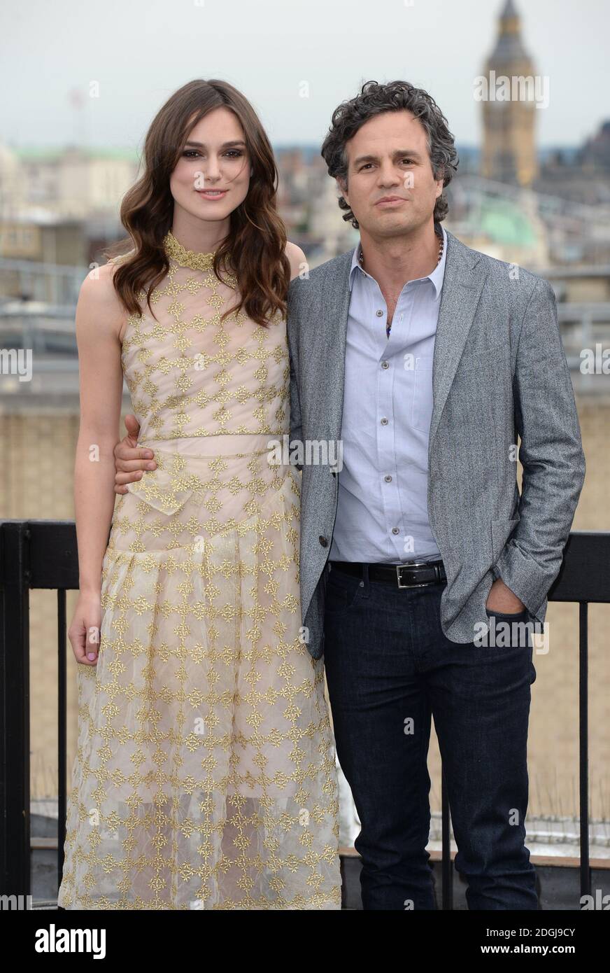 Keira Knightley and Mark Ruffalo at the photocall for Begin Again, Picturehouse Cinemas, Leicester Square, London Stock Photo