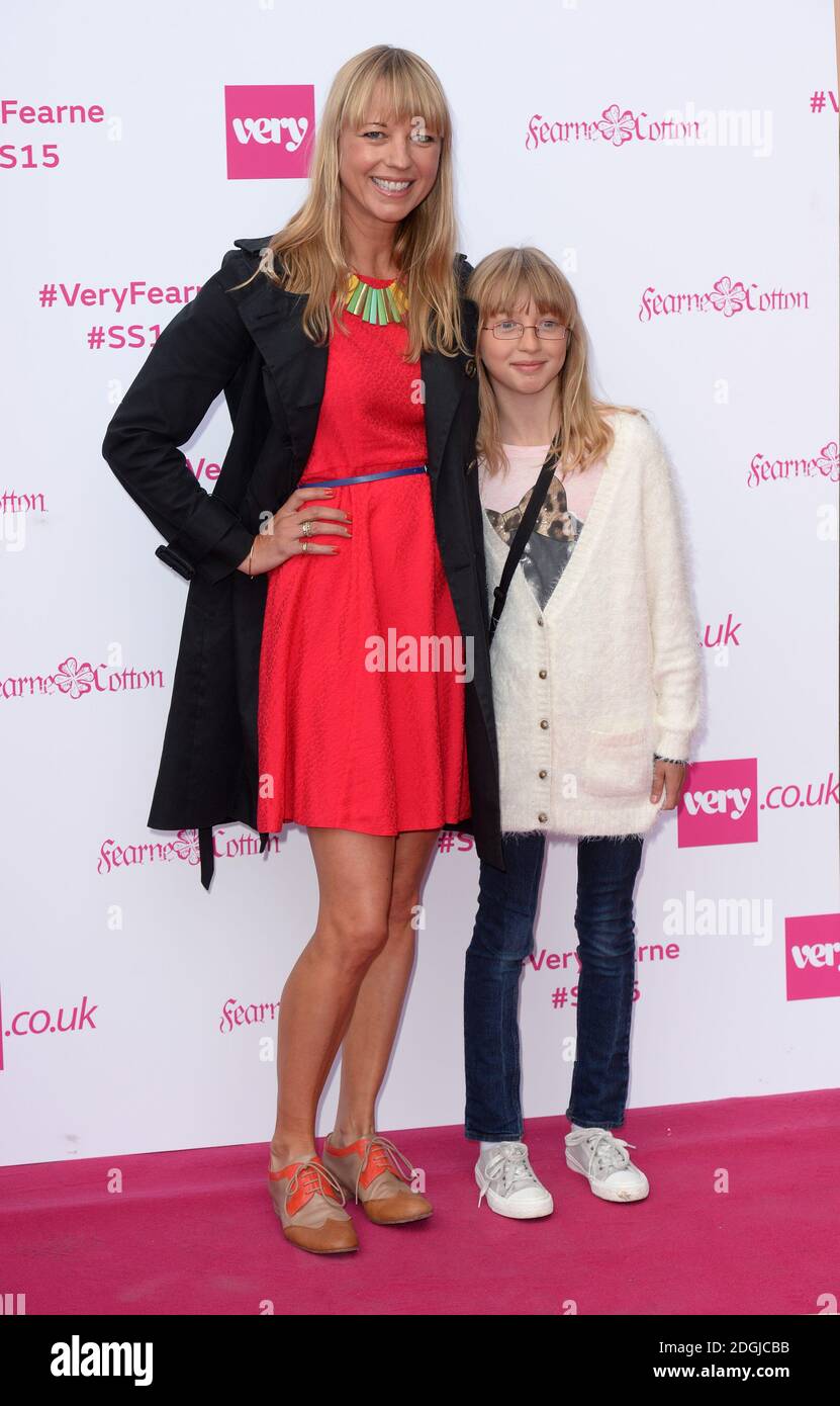 Sara Cox and daughter arriving as Fearne Cotton launches her SS15 Collection for very.co.uk at One Marylebone, London. Stock Photo