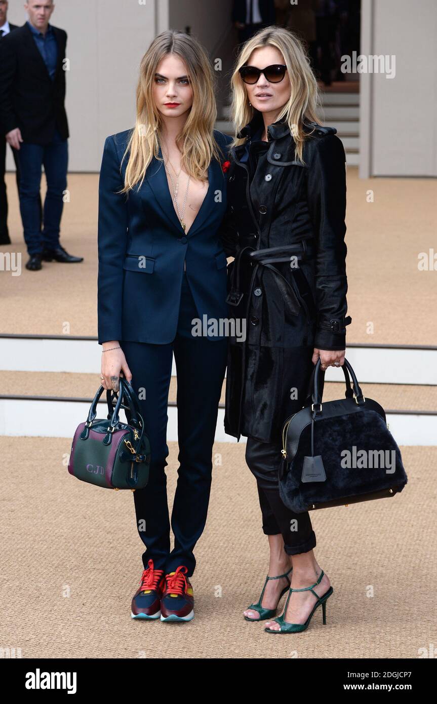 Cara Delevingne and Kate Moss at the Burberry Prorsum Catwalk Show, part of  London Fashion Week SS15, Hyde Park, London Stock Photo - Alamy
