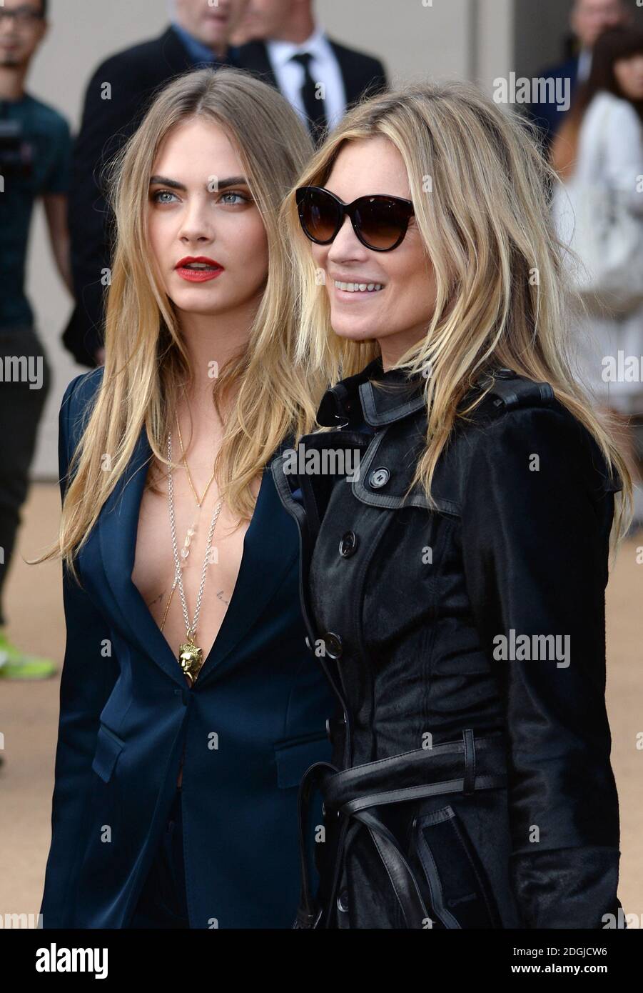 Cara Delevingne and Kate Moss at the Burberry Prorsum Catwalk Show, part of  London Fashion Week SS15, Hyde Park, London Stock Photo - Alamy