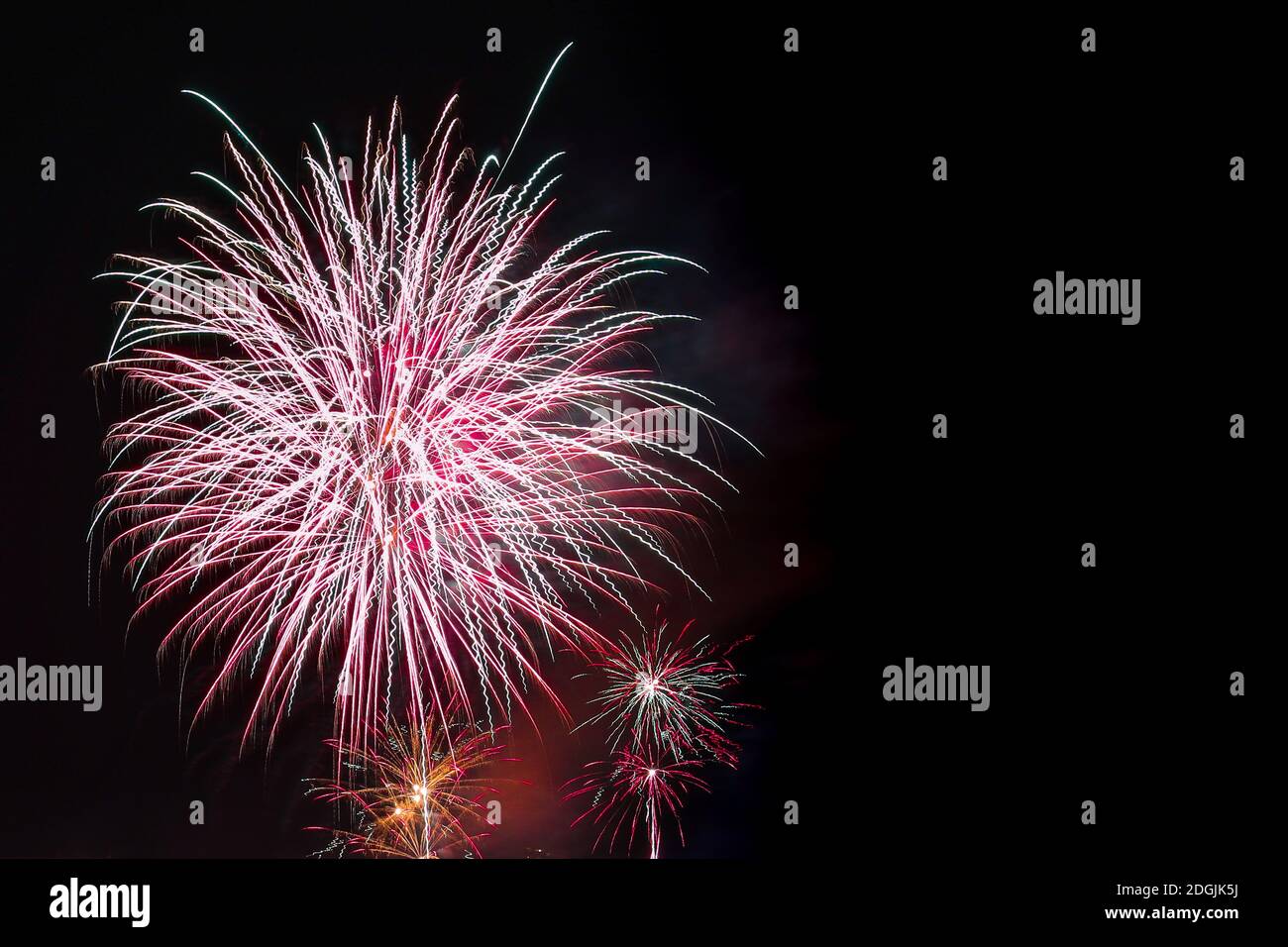 Fireworks Firework of New Year 2021 on Dark Black background Stock Photo