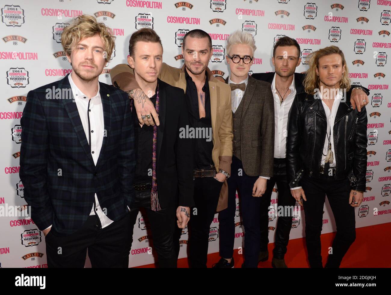 (left to right) James Bourne, Matt Willis, Danny Jones, Tom Fletcher, Harry Judd and Dougie Poynter of McBusted arriving at The Cosmopolitan Ultimate Women of the Year Awards, at One Mayfair, London. Stock Photo