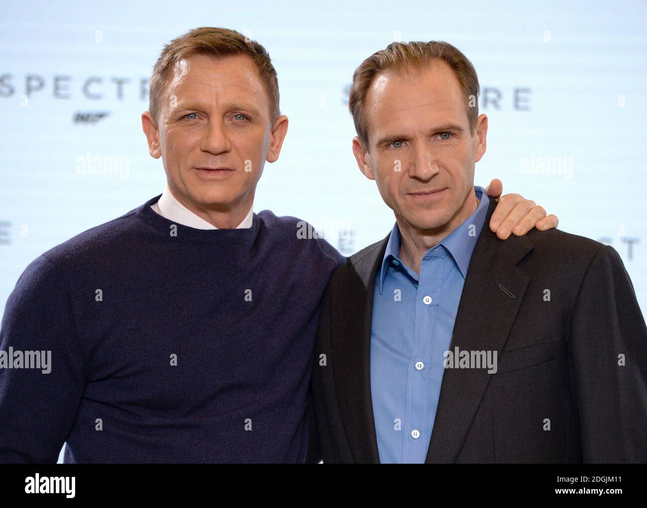 Ralph Fiennes and Daniel Craig attend the BOND 24 live announcement to ...