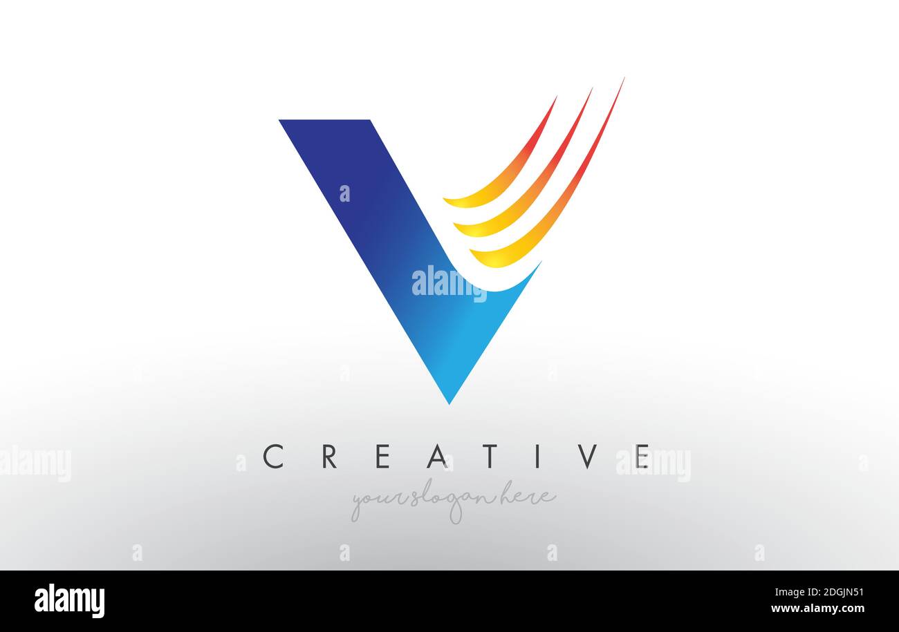 Creative Corporate V Letter Logo Icon Design With Blue and Yellow ...