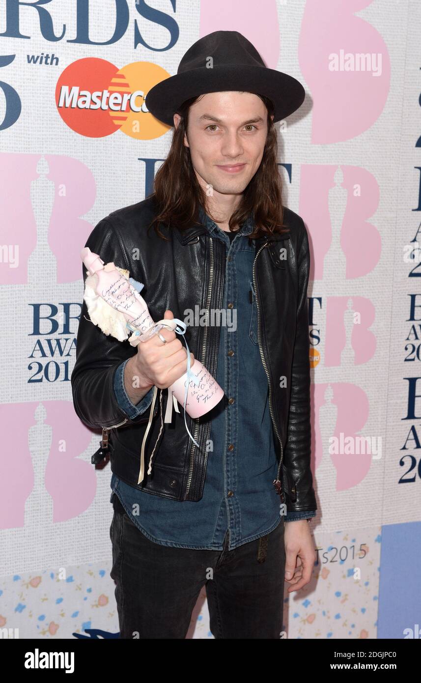 James Bay arriving at the BRITs Launch 2015, ITV Studios, London