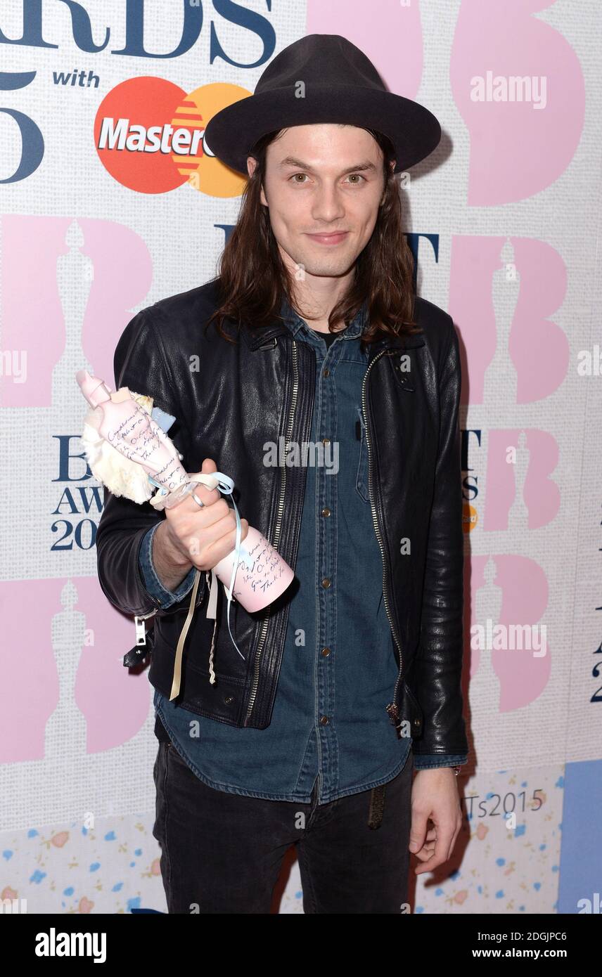 James Bay arriving at the BRITs Launch 2015, ITV Studios, London