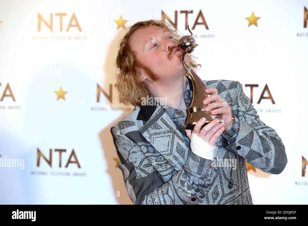 Keith Lemon with the Award for Best Multichannel Show (Celebrity Juice) in the press room at the National Television Awards 2015, held at the O2 Arena, London  This year the NTA's are celebrating their 20th year. Stock Photo