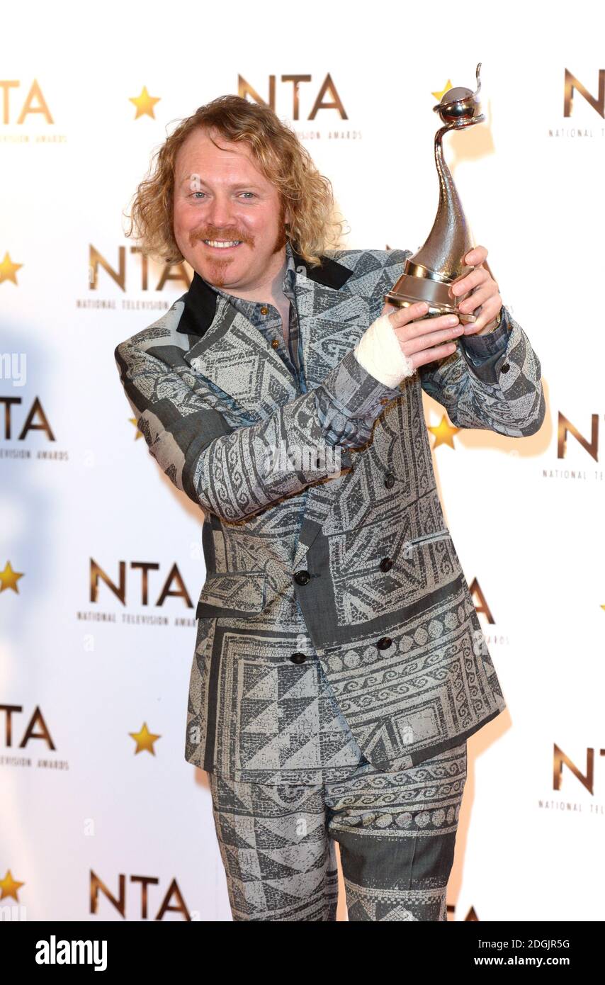 Keith Lemon with the Award for Best Multichannel Show (Celebrity Juice) in the press room at the National Television Awards 2015, held at the O2 Arena, London  This year the NTA's are celebrating their 20th year. Stock Photo