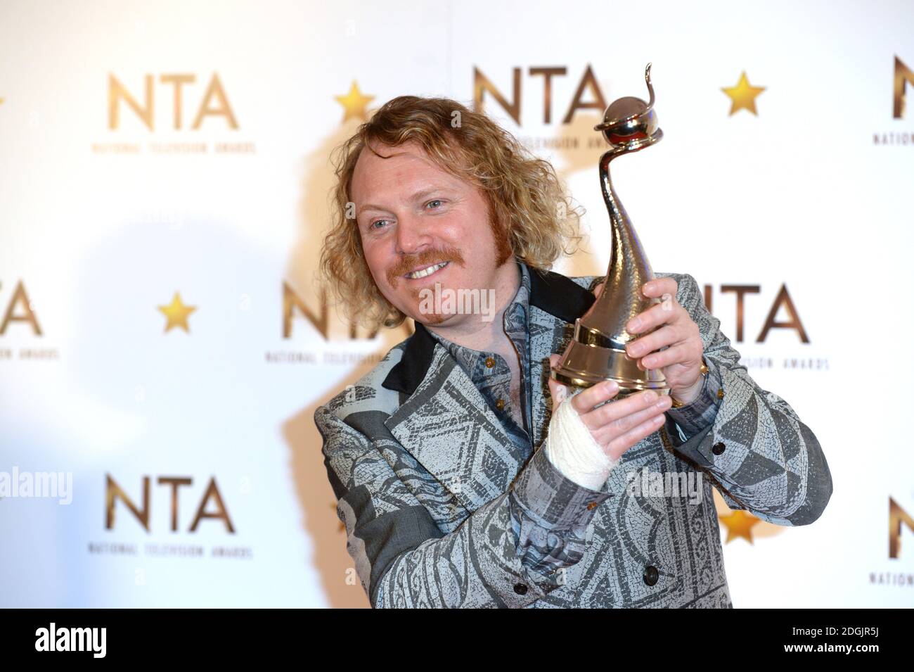 Keith Lemon with the Award for Best Multichannel Show (Celebrity Juice) in the press room at the National Television Awards 2015, held at the O2 Arena, London  This year the NTA's are celebrating their 20th year. Stock Photo