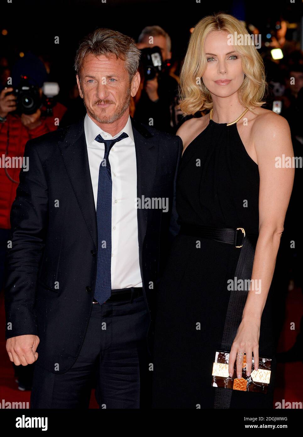 Sean Penn and Charlize Theron attending The Gunman UK film premiere held at the BFI Southbank, London Stock Photo