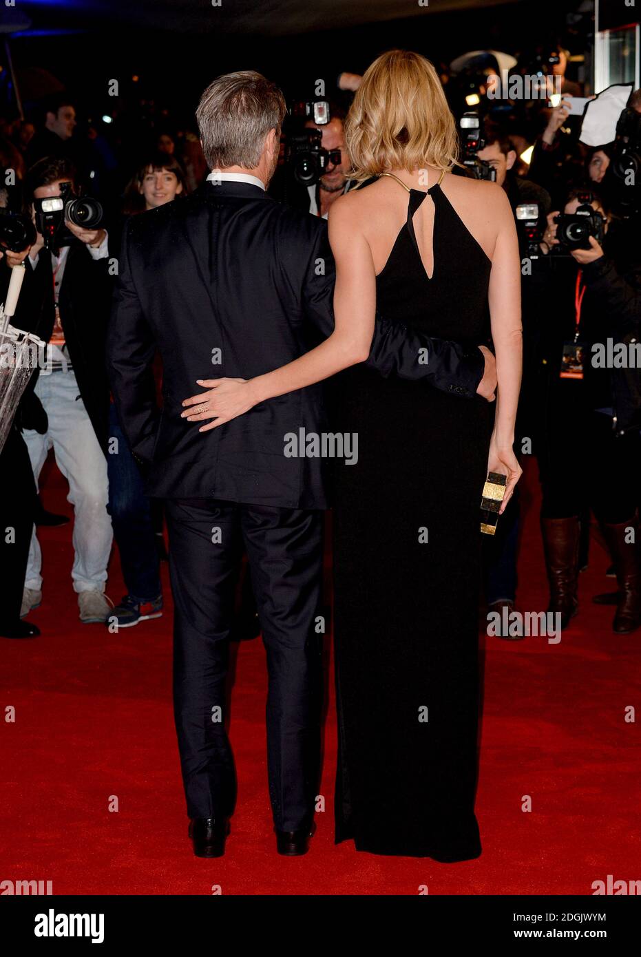 Sean Penn and Charlize Theron attending The Gunman UK film premiere held at the BFI Southbank, London Stock Photo