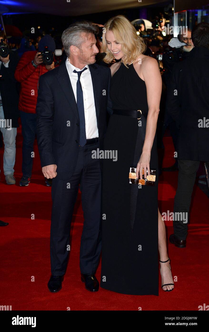 Sean Penn and Charlize Theron attending The Gunman UK film premiere held at the BFI Southbank, London. Stock Photo